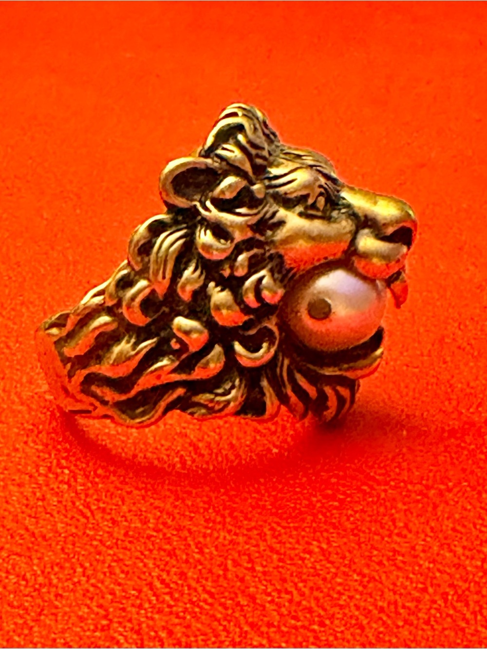 Gucci Gold Lion Head Statement Ring with Pearl Accent - Women Jewelry - Picture 3 of 7